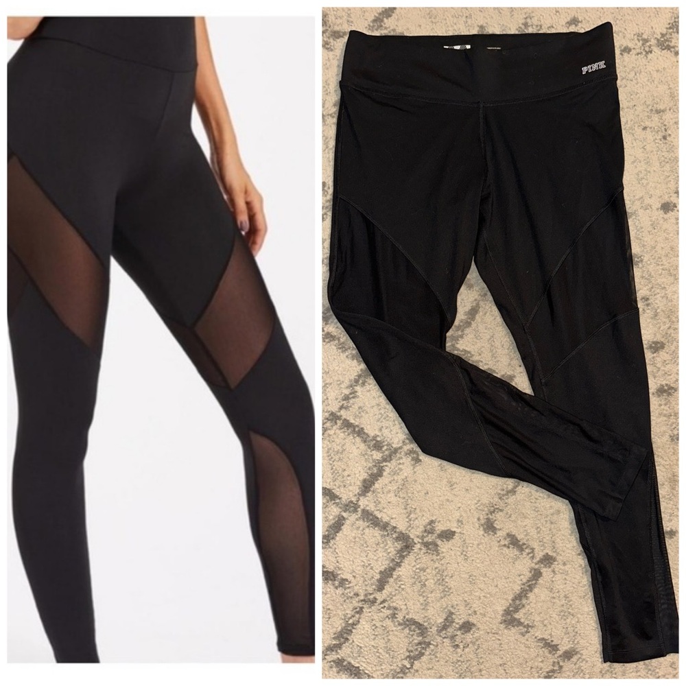 PINK Victoria's Secret Black Mesh Panel Leggings